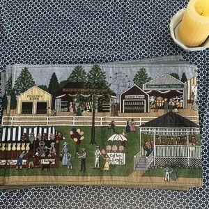 Colorful Tapestry style placemats with Market Scene